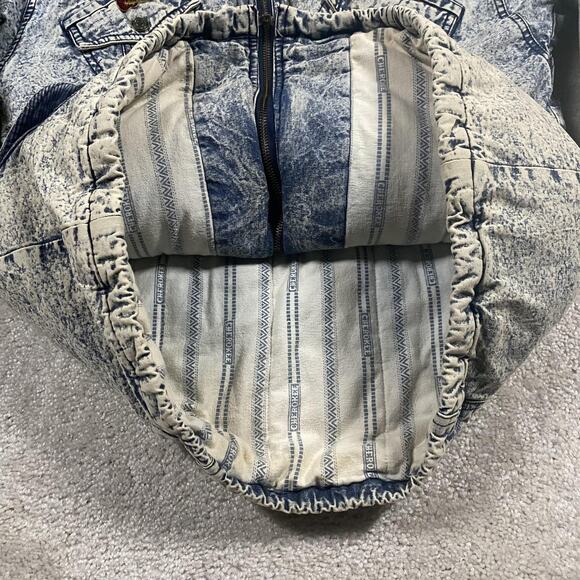 VTG Cherokee Denim Jacket Womens L Acid Wash Drawstring Coat 90s Pins Retro - Picture 4 of 8
